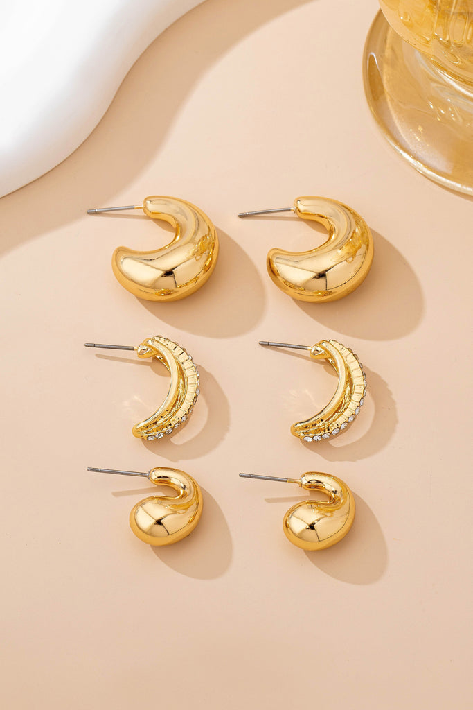 Chunky Hoop Rhinestone Trio Earring Set | 80E61673