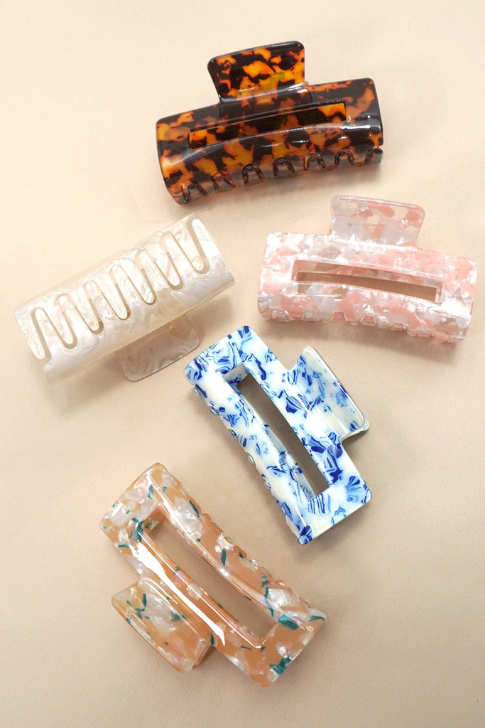 Marbled Acetate Rectangle Hair Claw Clips | 40H1041