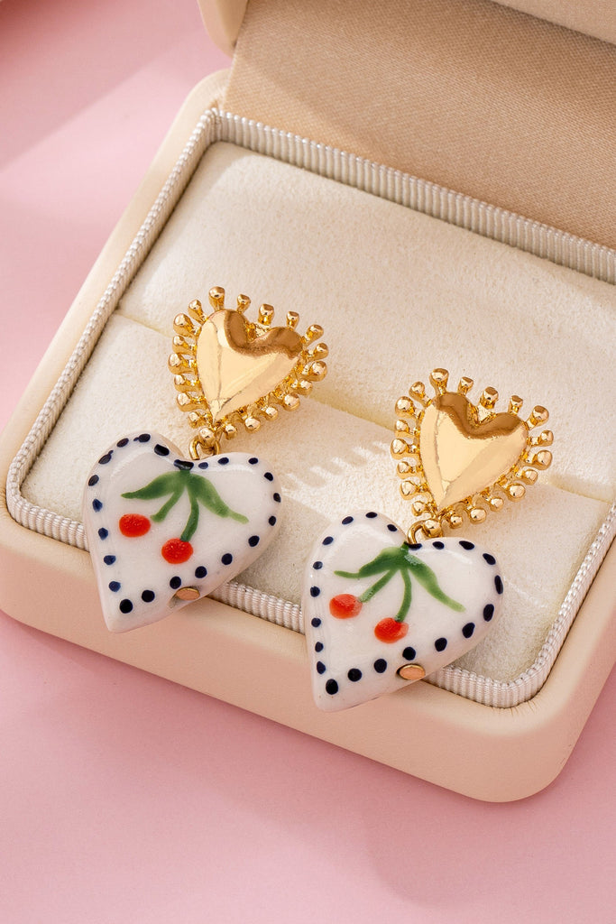 Cherry Heart Ceramic Drop Earrings | 80E61701