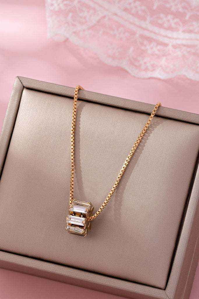 Gold-Tone Baguette Crystal Barrel Pendant Necklace | 80N92753