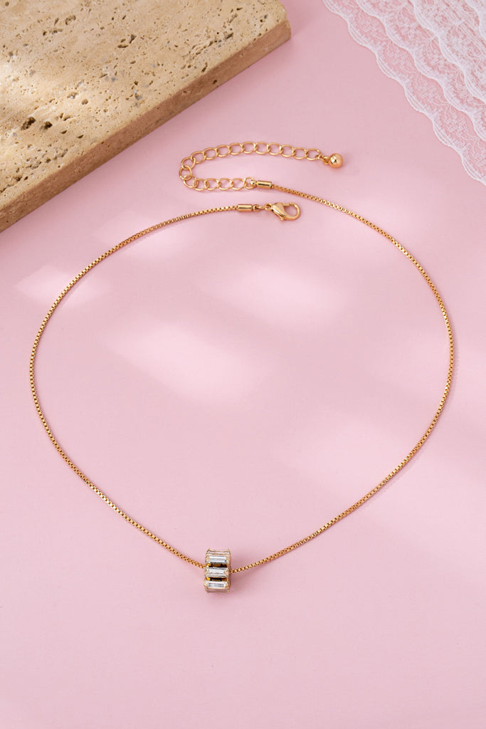 Gold-Tone Baguette Crystal Barrel Pendant Necklace | 80N92753