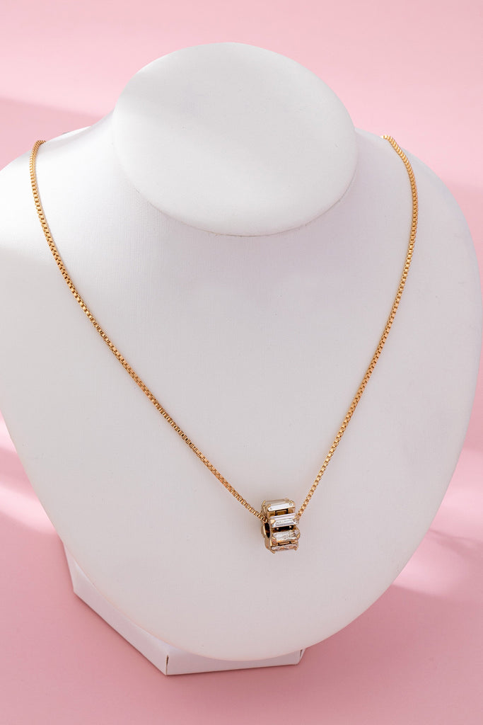 Gold-Tone Baguette Crystal Barrel Pendant Necklace | 80N92753