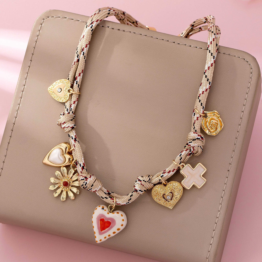 Ivory & Red cord Multi-Charm Boho Necklace | 80N92742