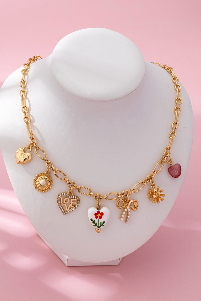 Gold Figaro Chain Multi-Charm Statement Necklace | 80N92748