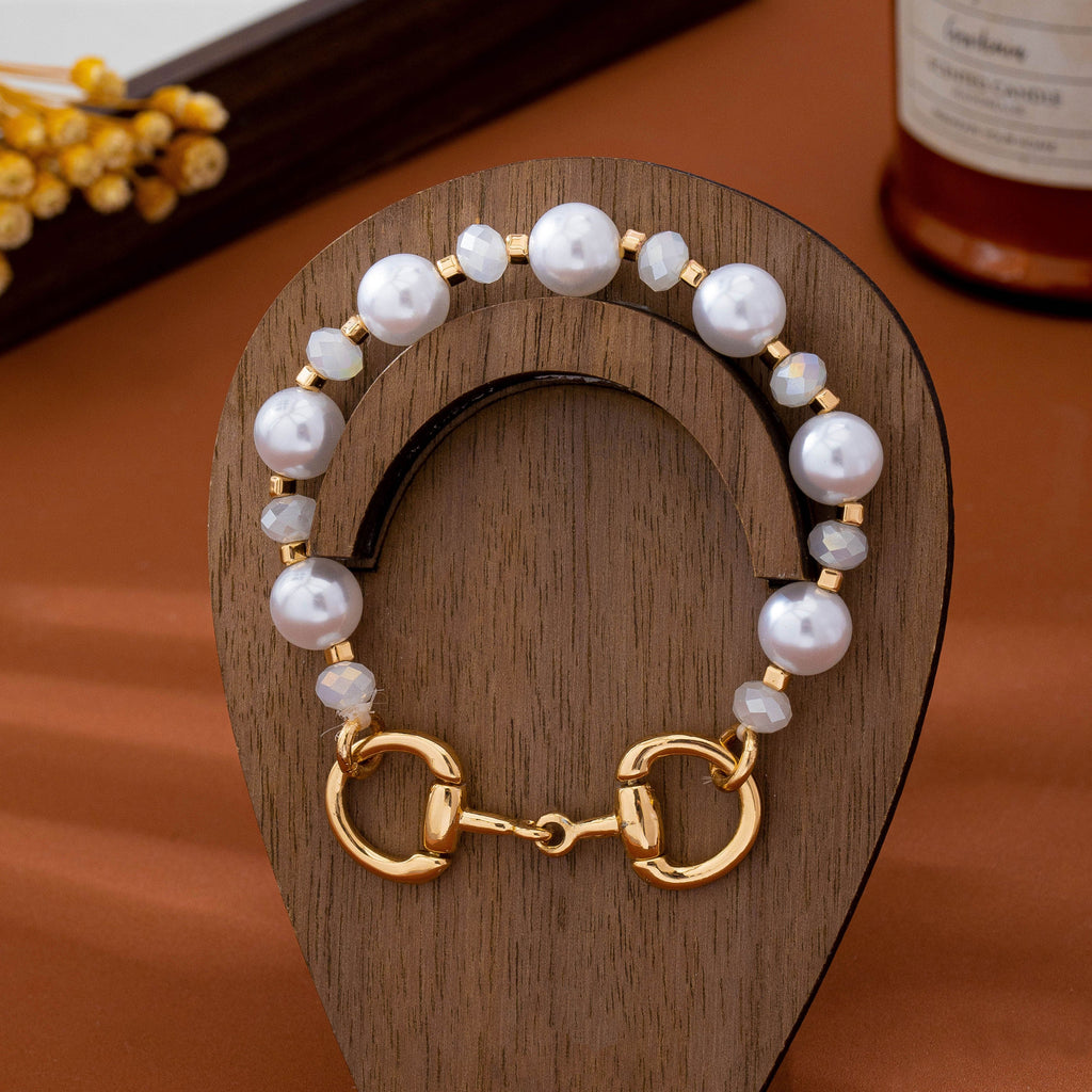 Horsebit Pearl & Faceted Bead Stretch Bracelet | 80B1957