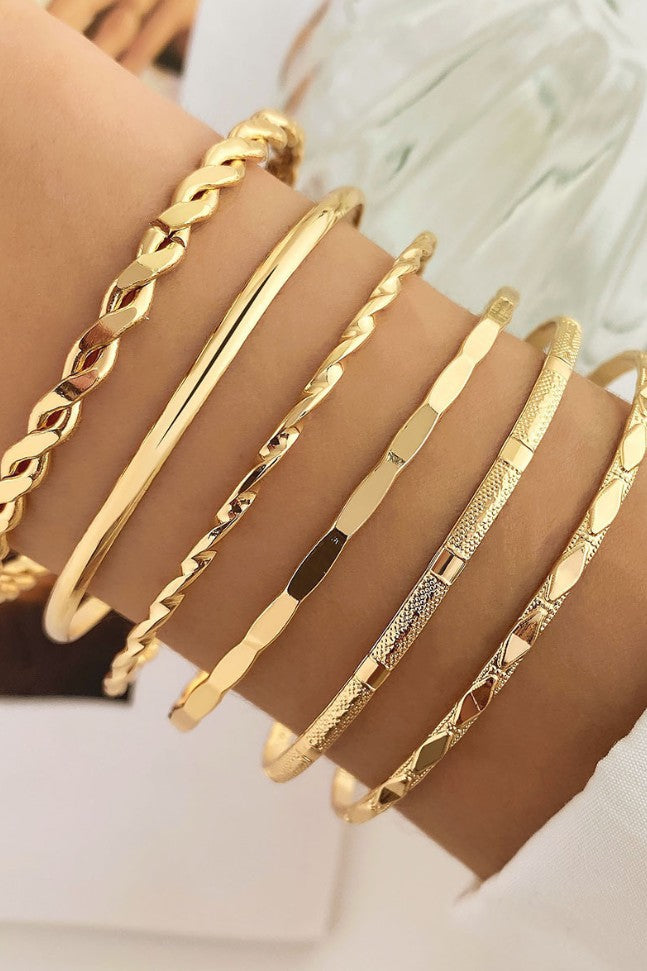Gold Layered Bangle Set - Mixed Texture Stack | 40B5238