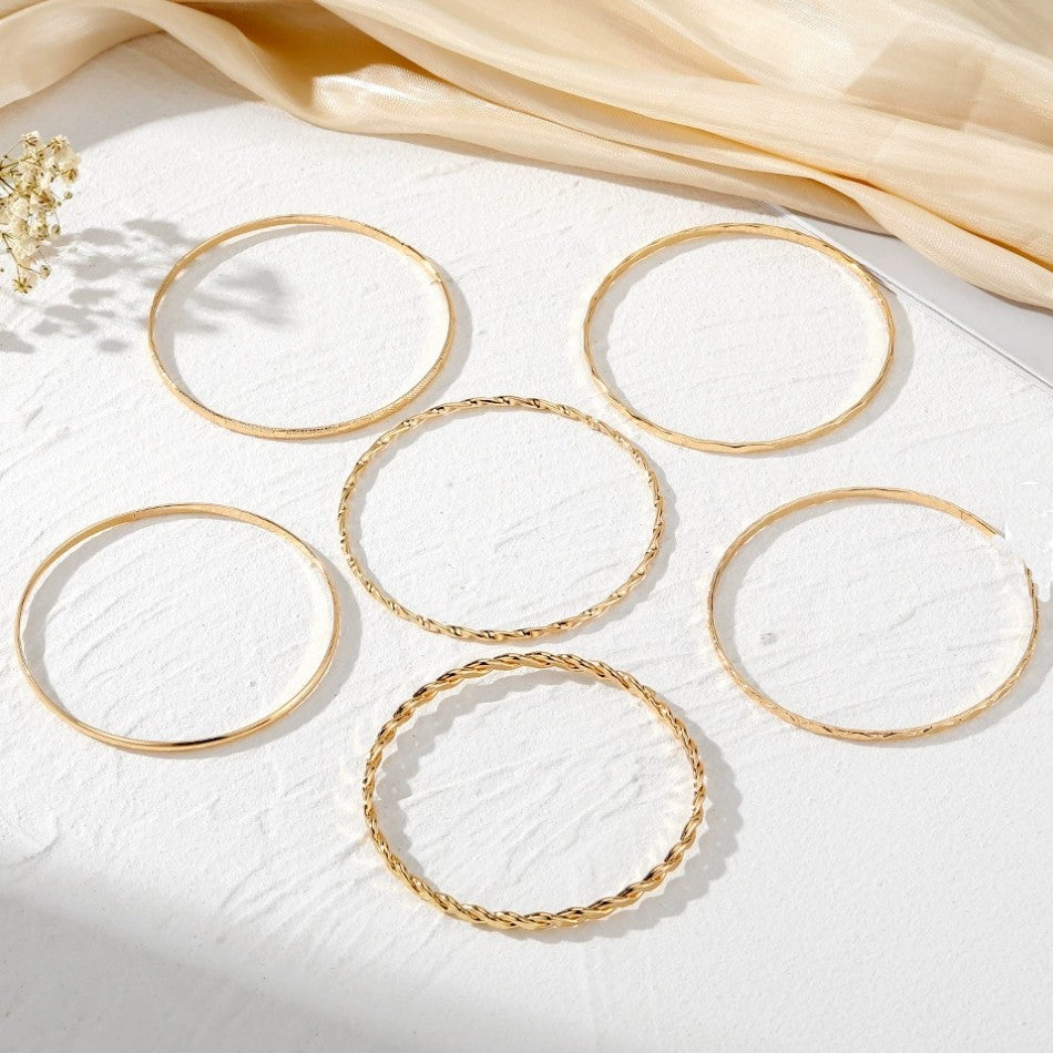 Gold Layered Bangle Set - Mixed Texture Stack | 40B5238