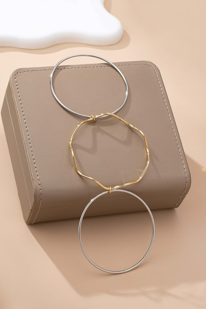 Mixed metal wavy and smooth bangle duo Bracelet | 80B1609