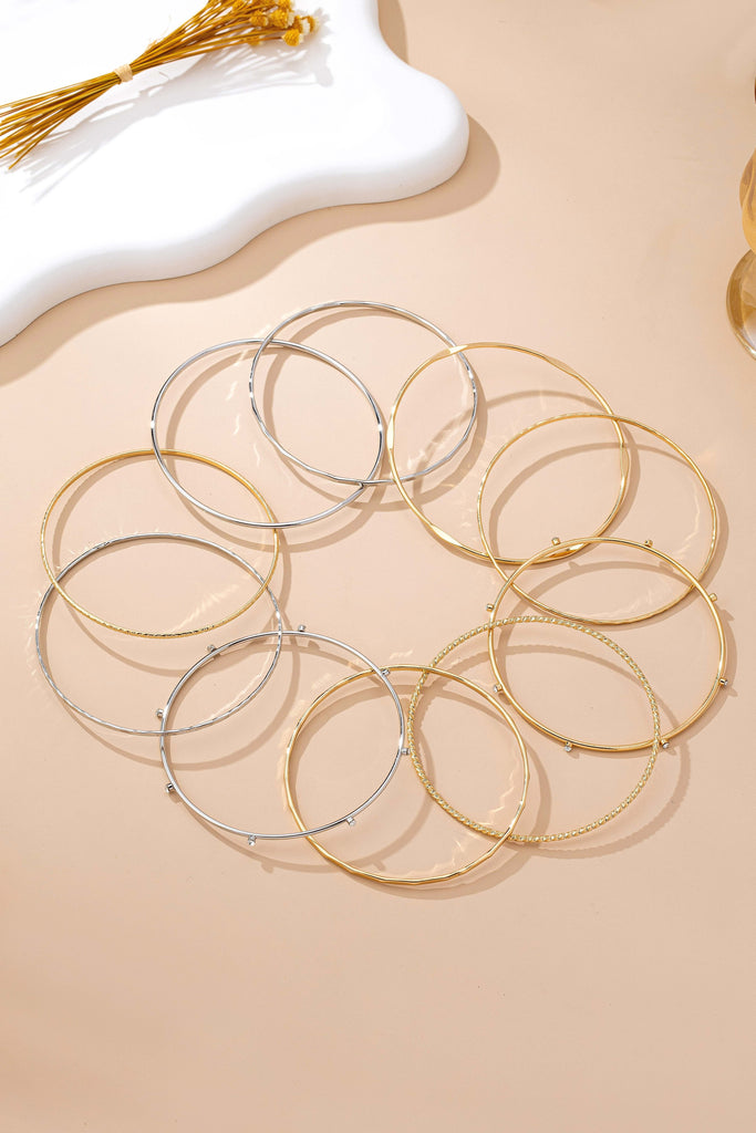 Gold Silver Rhinestone Textured Multi Bangle Set | 80B1612