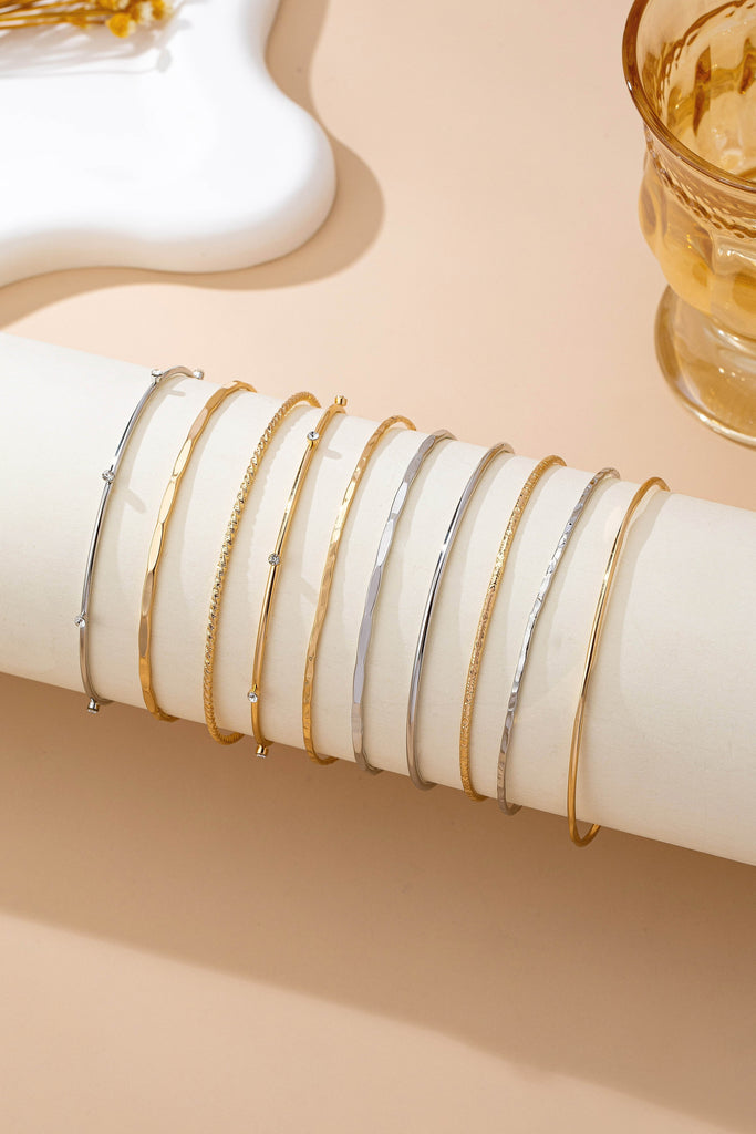 Gold Silver Rhinestone Textured Multi Bangle Set | 80B1612