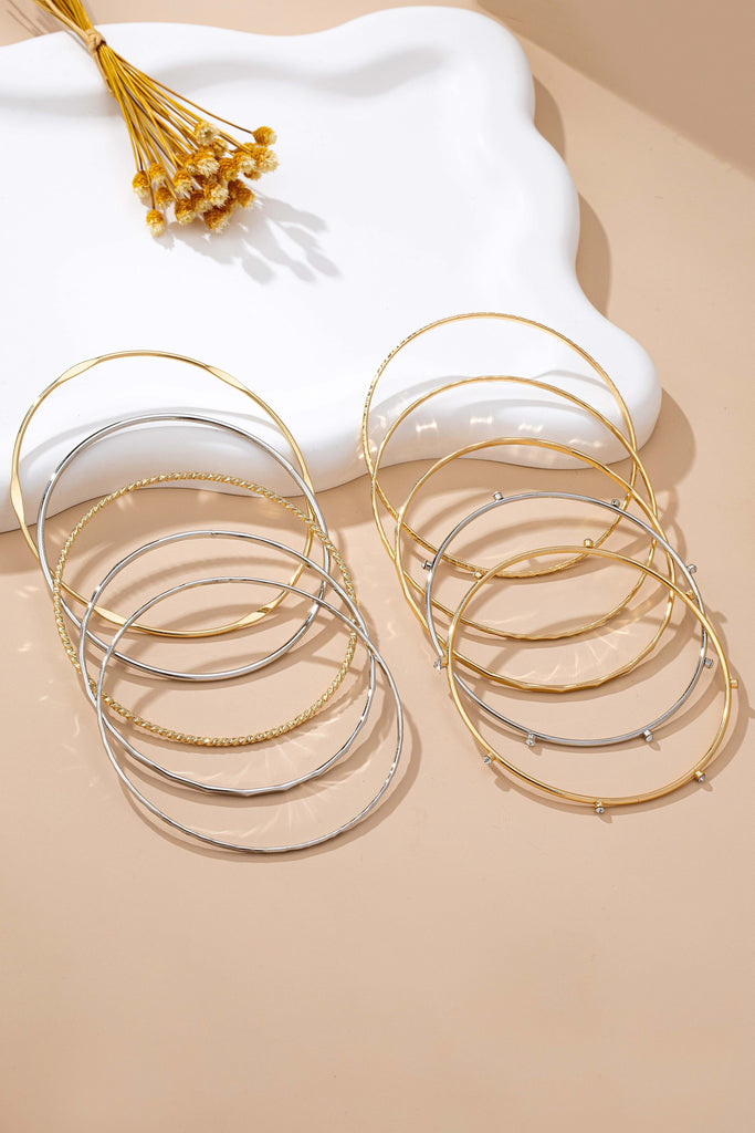 Gold Silver Rhinestone Textured Multi Bangle Set | 80B1612
