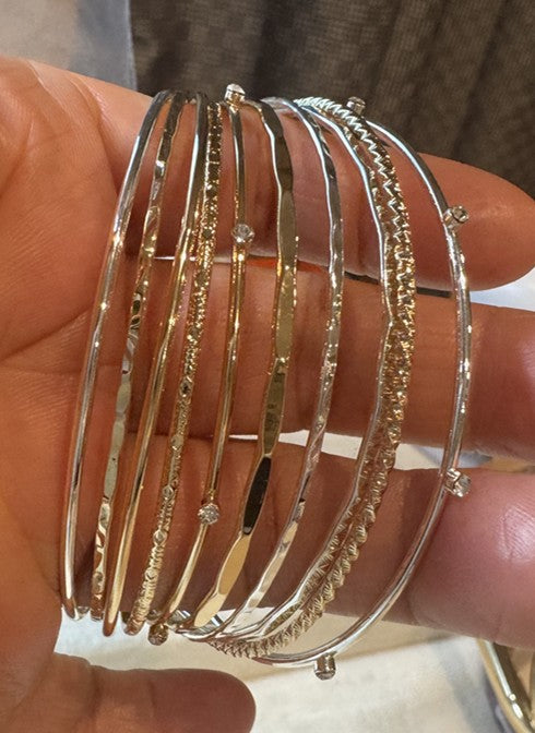 Gold Silver Rhinestone Textured Multi Bangle Set | 80B1612