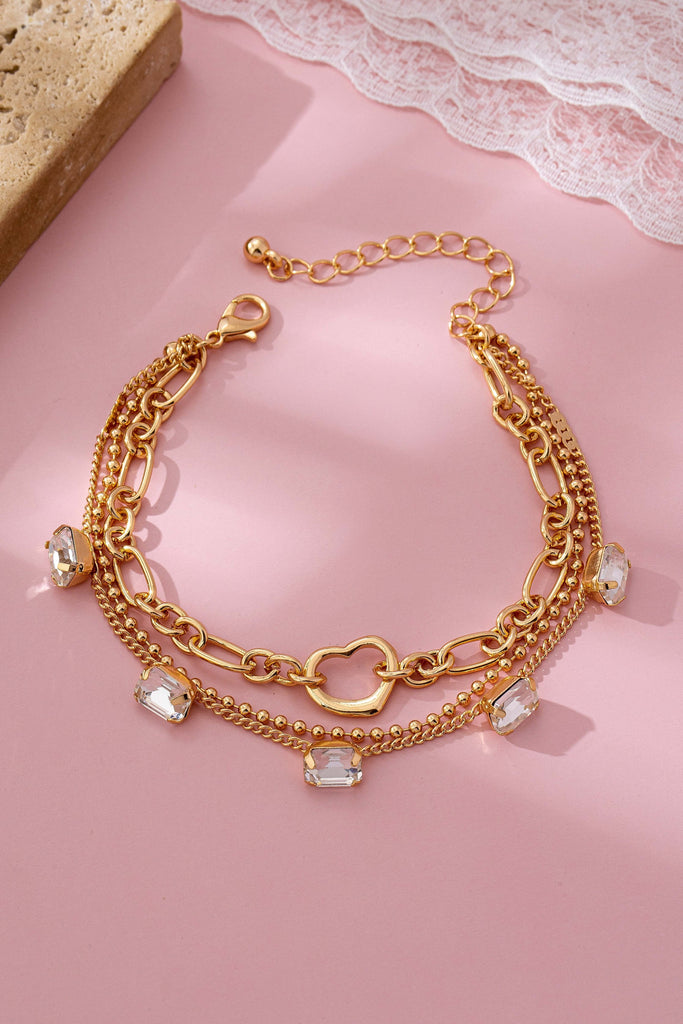 Rectangle Stone Heart CHarm Multi Layer Bracelet | 80B1595