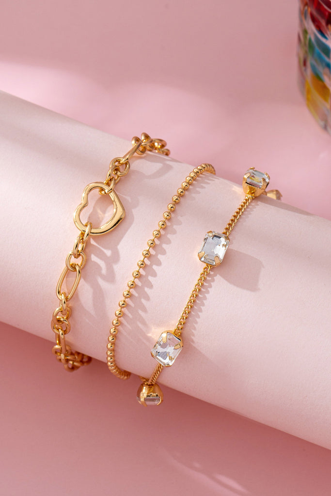 Rectangle Stone Heart CHarm Multi Layer Bracelet | 80B1595