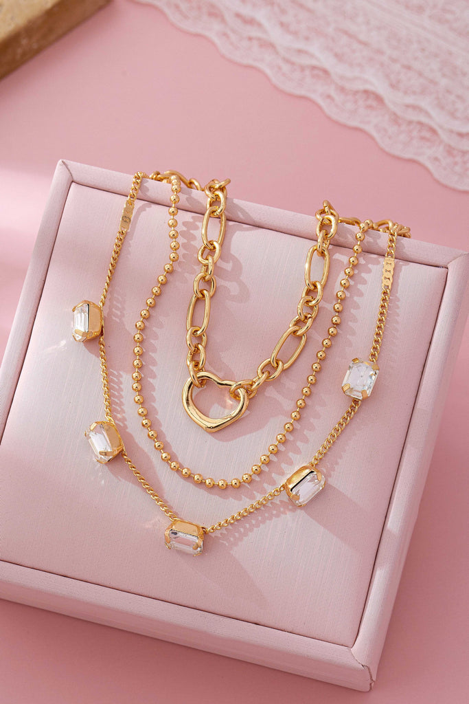 Rectangle Stone Heart CHarm Multi Layer Bracelet | 80B1595