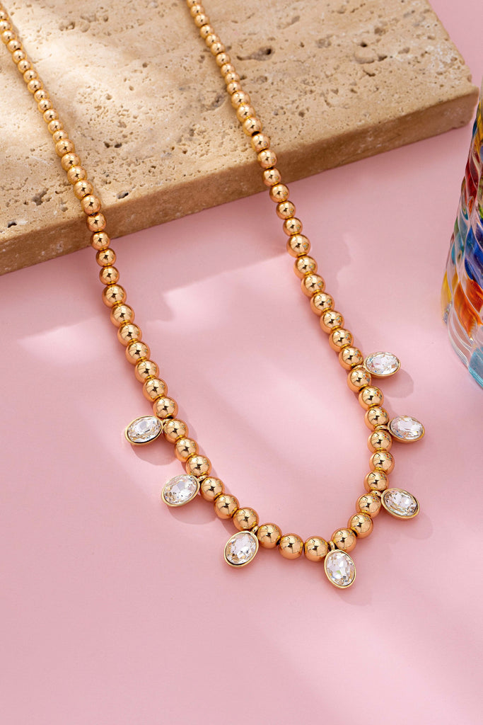 Oval Stone Beaded Ball Chain necklace | 80N92776