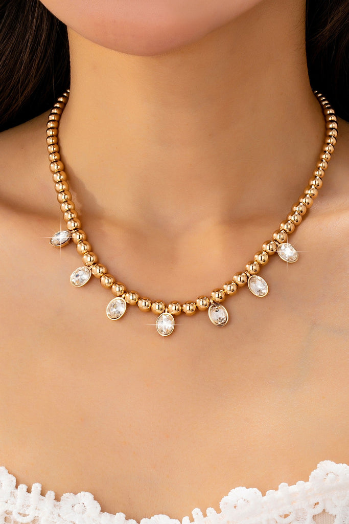 Oval Stone Beaded Ball Chain necklace | 80N92776