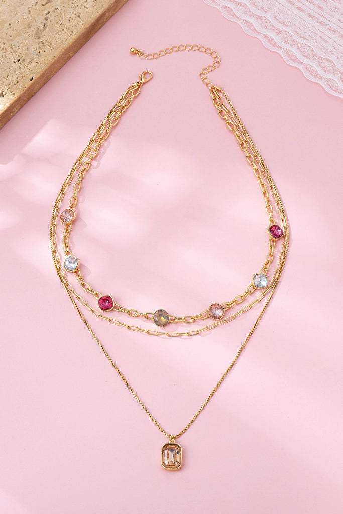 Oval Stone Beaded Ball Multi Layer Chain necklace | 80N92766