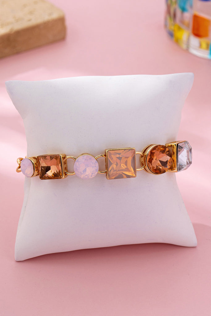 Pastel Multi-Crystal Gold Link Toggle Bracelet | 80B1585