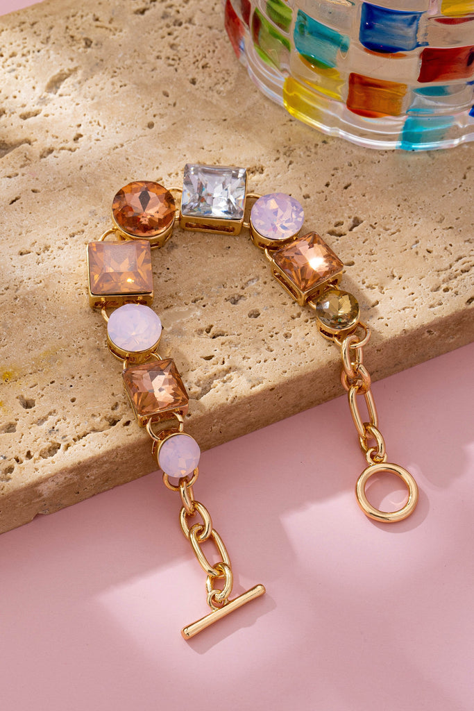 Pastel Multi-Crystal Gold Link Toggle Bracelet | 80B1585