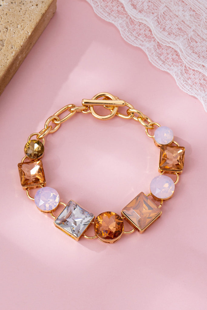 Pastel Multi-Crystal Gold Link Toggle Bracelet | 80B1585