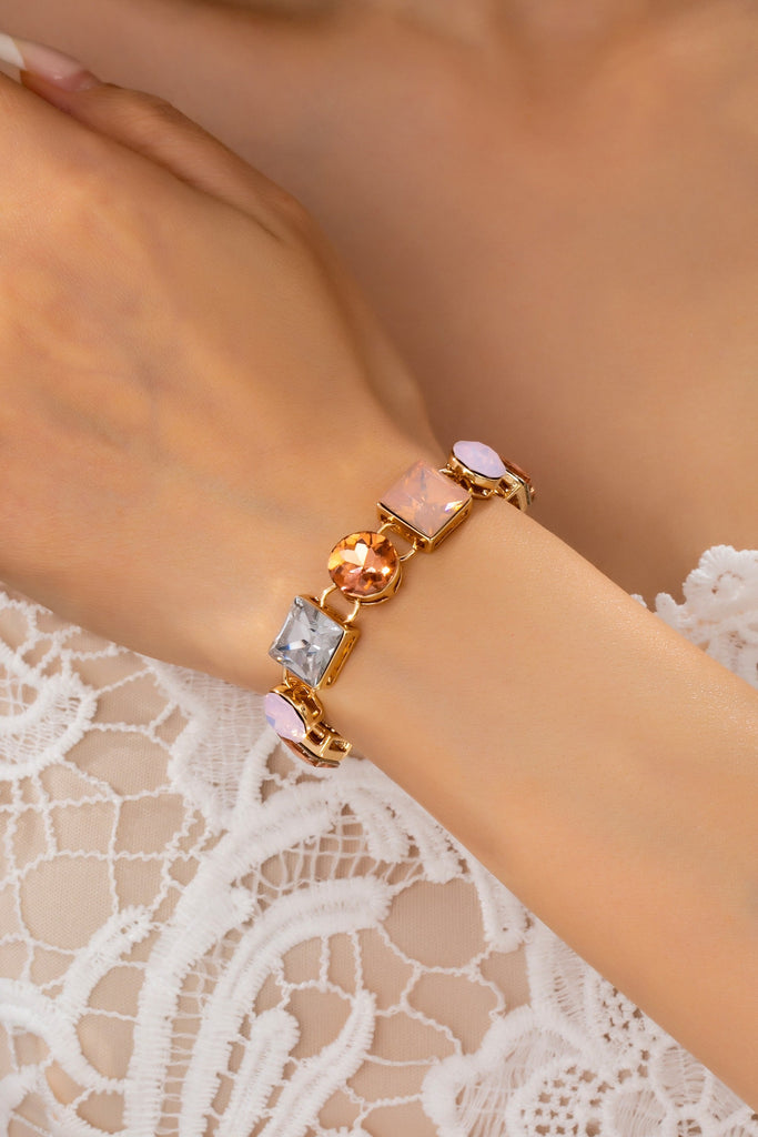 Pastel Multi-Crystal Gold Link Toggle Bracelet | 80B1585