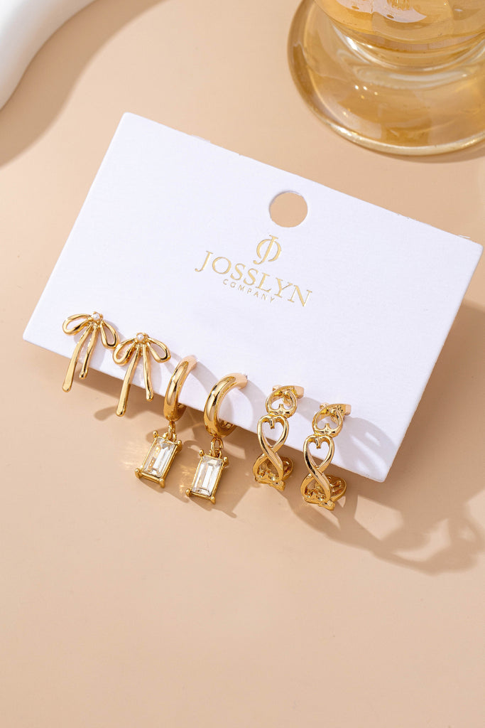 Baguette Stone Hoop, Bow Trio Earring Set | 80E61789