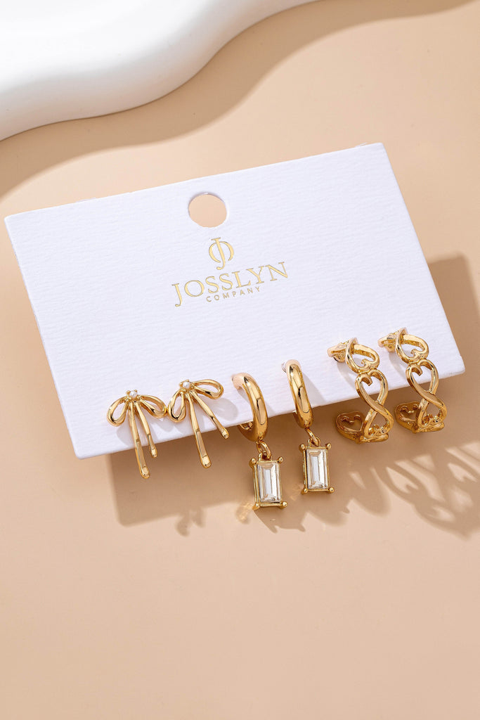 Baguette Stone Hoop, Bow Trio Earring Set | 80E61789