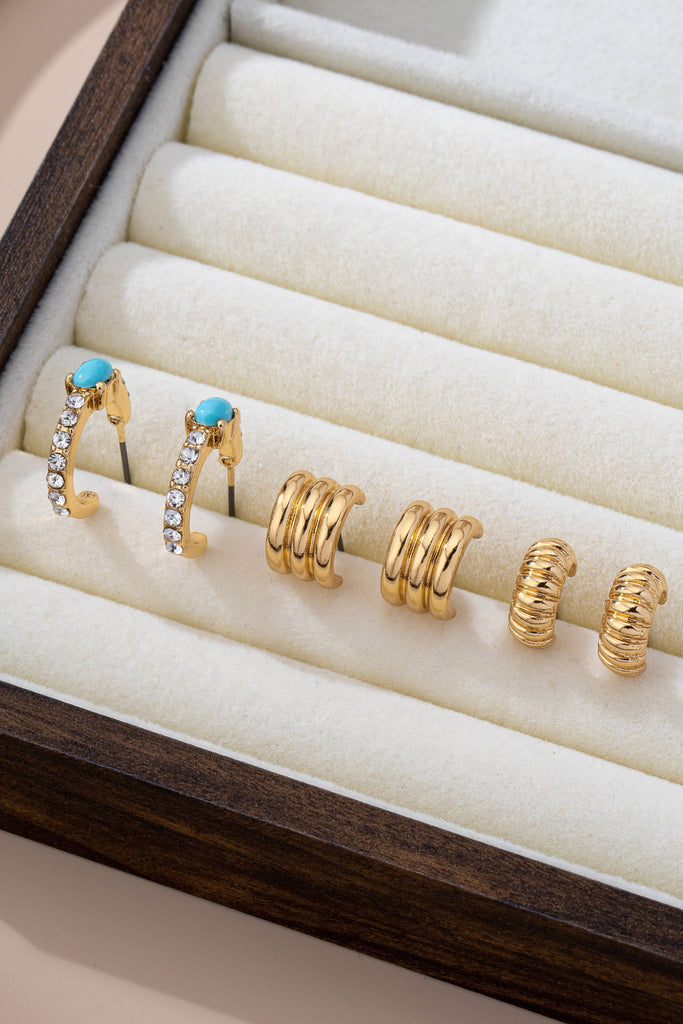 Turquoise Enamel Hoop Trio Earring Set | 80E61666