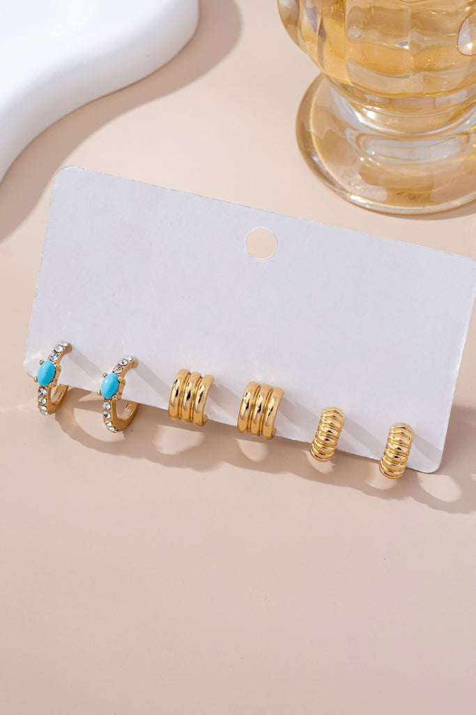 Turquoise Enamel Hoop Trio Earring Set | 80E61666