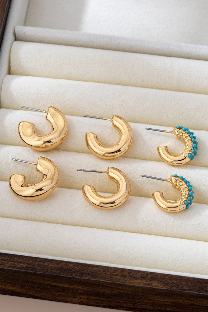 Turquoise Enamel Hoop Trio Earring Set | 80E61664