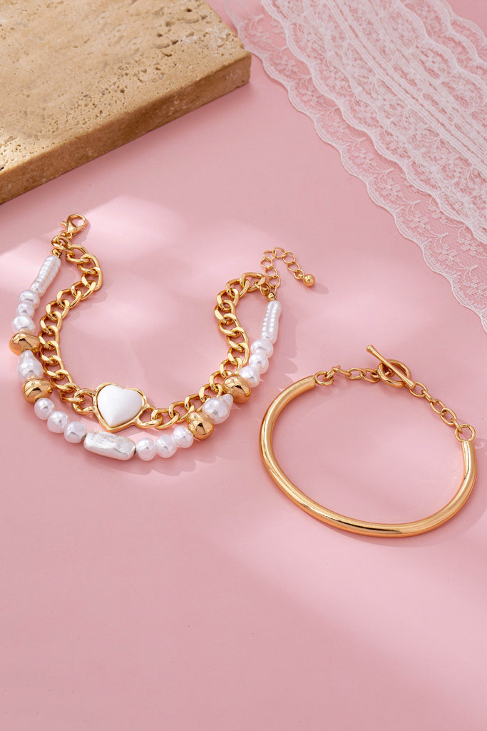 Rectangle Stone Heart CHarm Multi Layer Bracelet | 80B1619