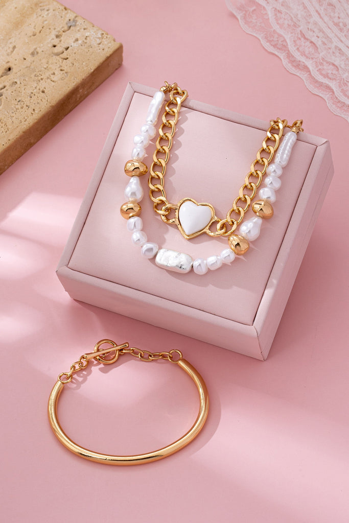 Rectangle Stone Heart CHarm Multi Layer Bracelet | 80B1619