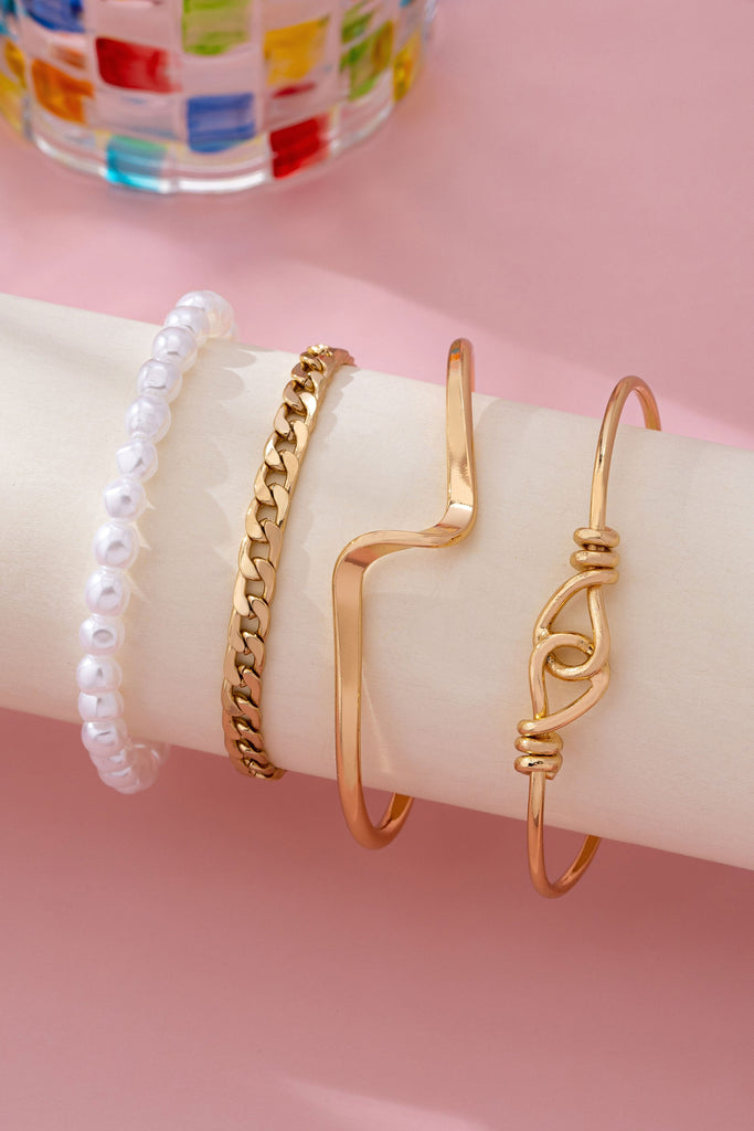 Gold Pearl Heart Charm Multi Bracelet Set | 80B1621