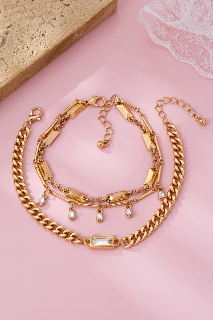 Gold Multi-Chain Crystal Drop Layered Bracelet | 80B1626