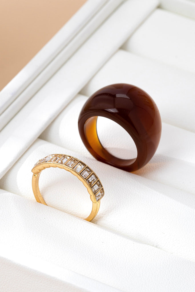 Oversized Brown Dome Crystal Baguette Ring | 80R155