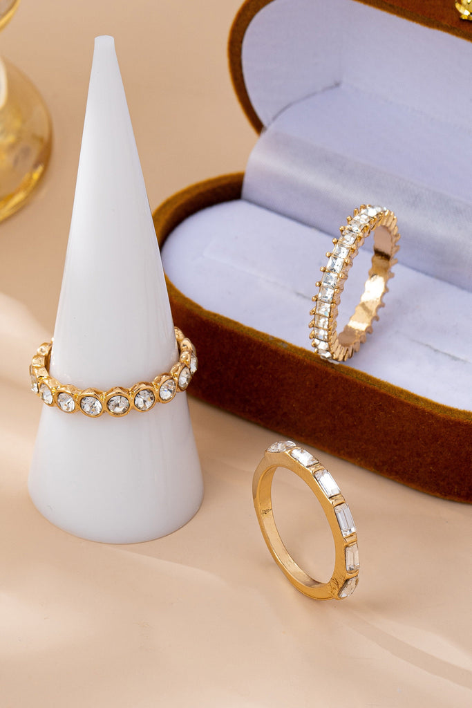 Gold-Tone Triple Crystal Stacking Ring Set | 80R176