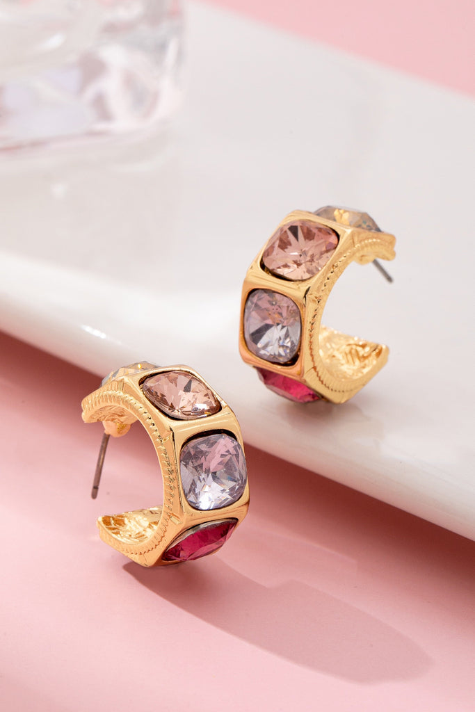 Gold-Tone Multi Color Gem Crystal Hoop Earrings | 80E61876