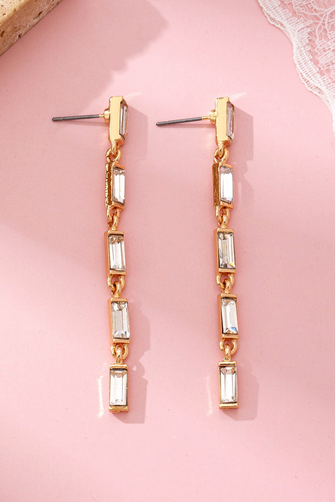 Gold-Tone Baguette Crystal Linear Drop Earrings | 80E61861