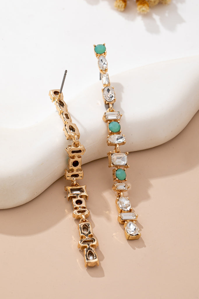Turquoise & Clear Crystal Linear Drop Earrings | 80E61862