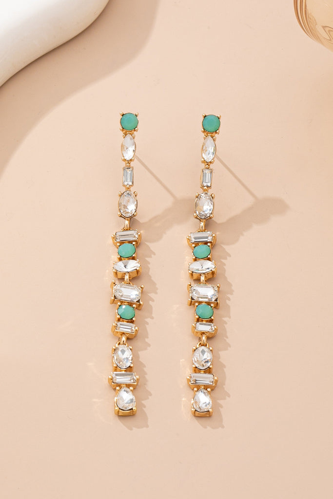 Turquoise & Clear Crystal Linear Drop Earrings | 80E61862