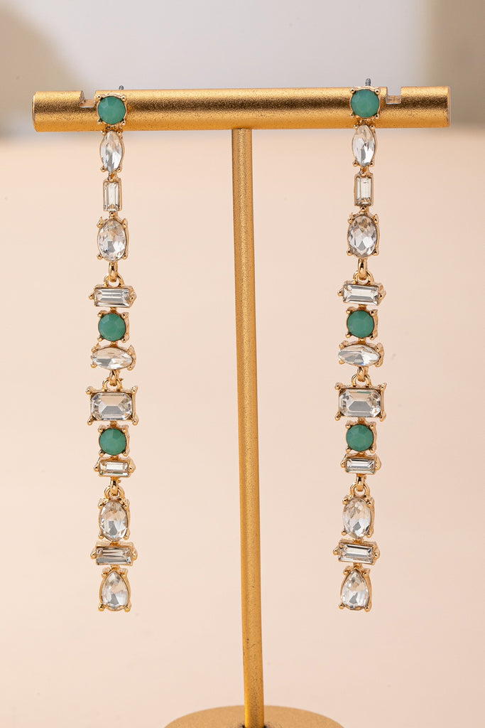 Turquoise & Clear Crystal Linear Drop Earrings | 80E61862