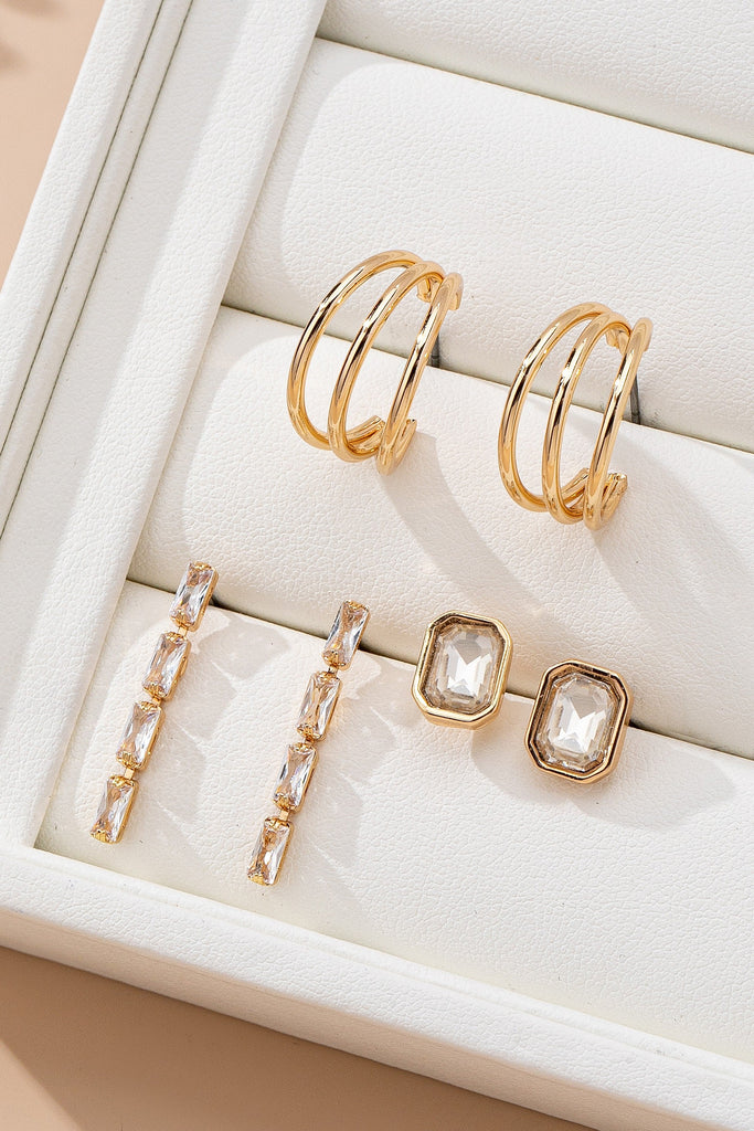 Emerald-Cut Crystal Baguette Linear & Hoop Huggies | 80E61879