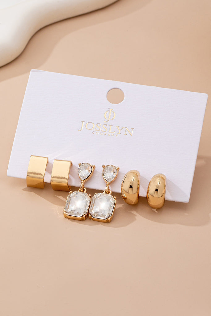 Trio Square Crescent Huggies & Crystal Drops | 80E61882