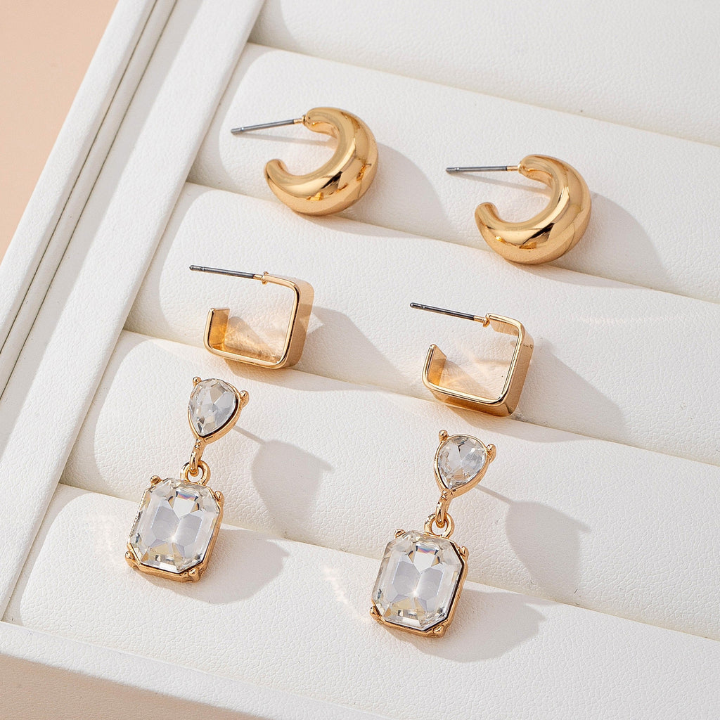 Trio Square Crescent Huggies & Crystal Drops | 80E61882