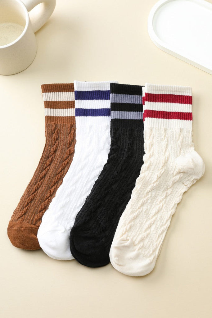 WOMAN BREATHABLE WAFFLE STRIPE COTTON SOCKS | 40S02082
