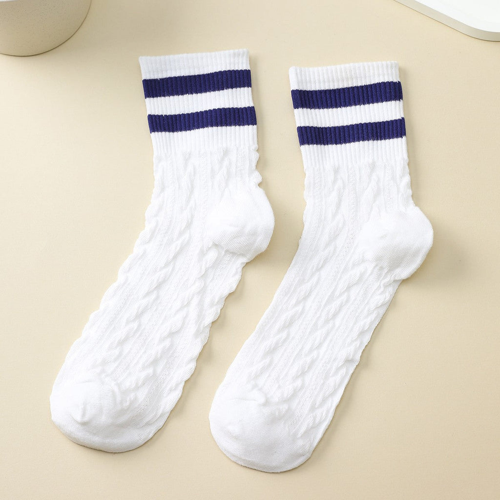 WOMAN BREATHABLE WAFFLE STRIPE COTTON SOCKS | 40S02082