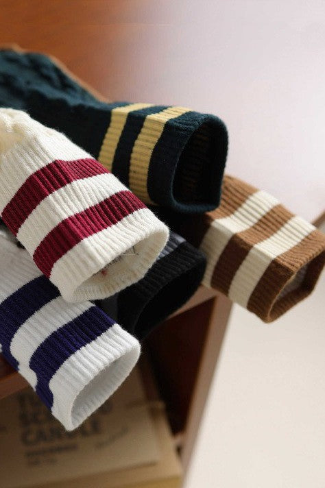 WOMAN BREATHABLE WAFFLE STRIPE COTTON SOCKS | 40S02082