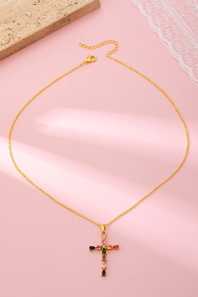 Rainbow Crystal Cross Pendant Necklace | 80N92816