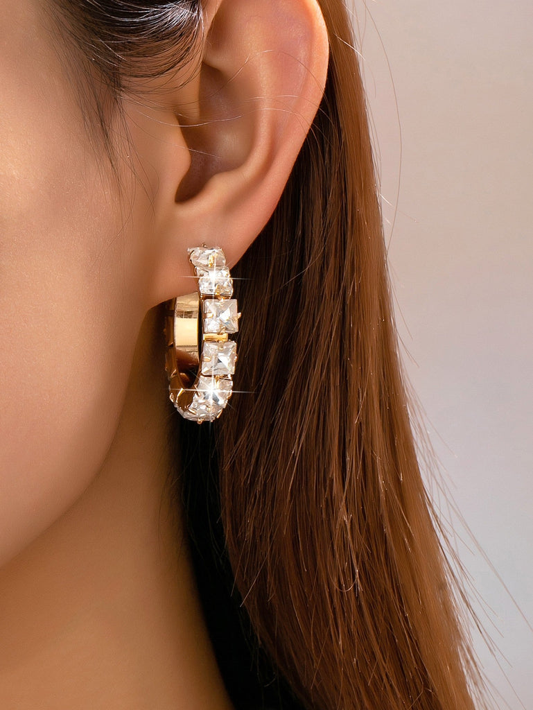 Crystal-Encrusted Gold Hoop Earrings | 80E61906